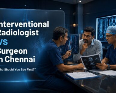 Medical consultation with an Interventional Radiologist and Surgeon reviewing treatment options in Chennai
