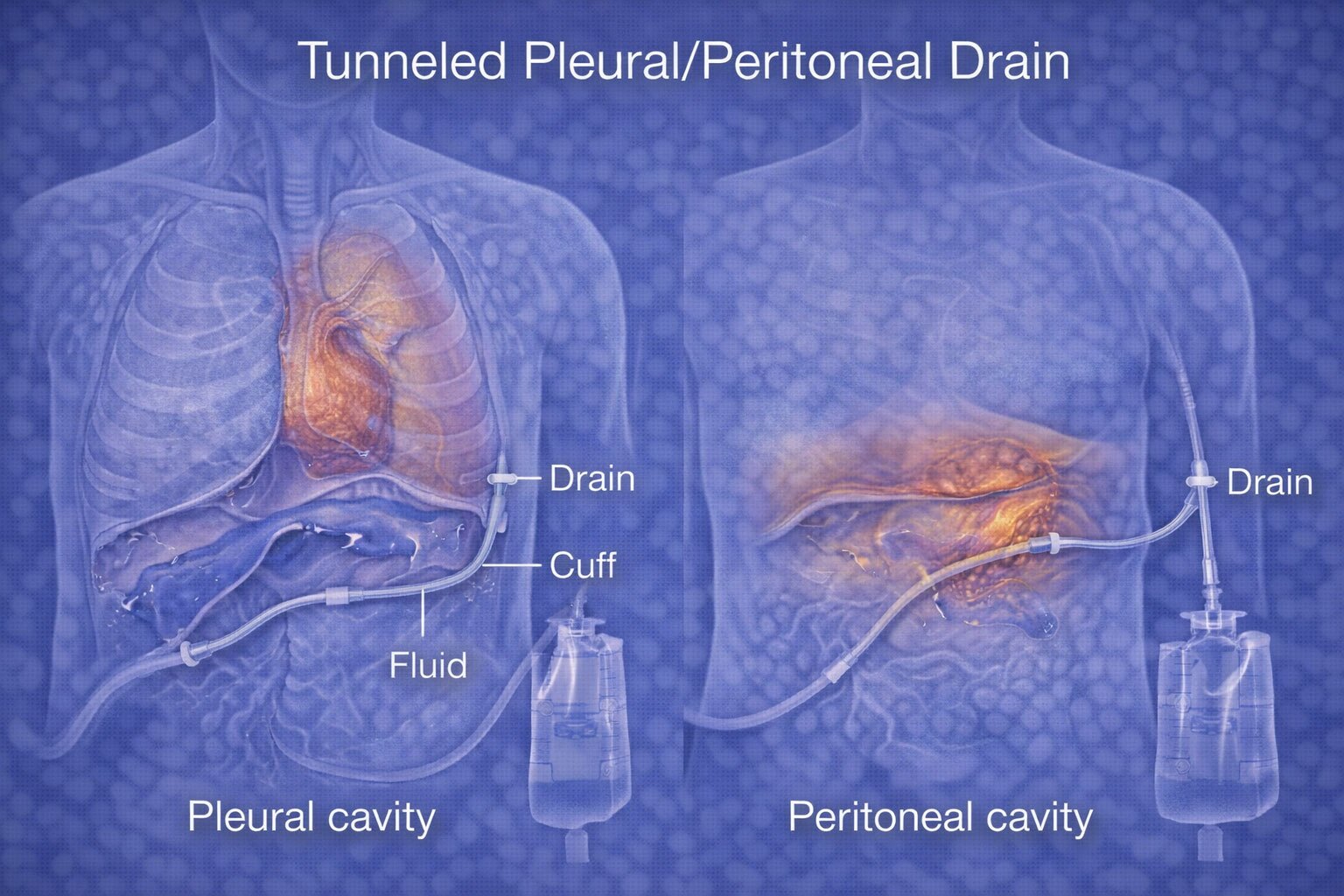Tunneled pleural peritoneal drain