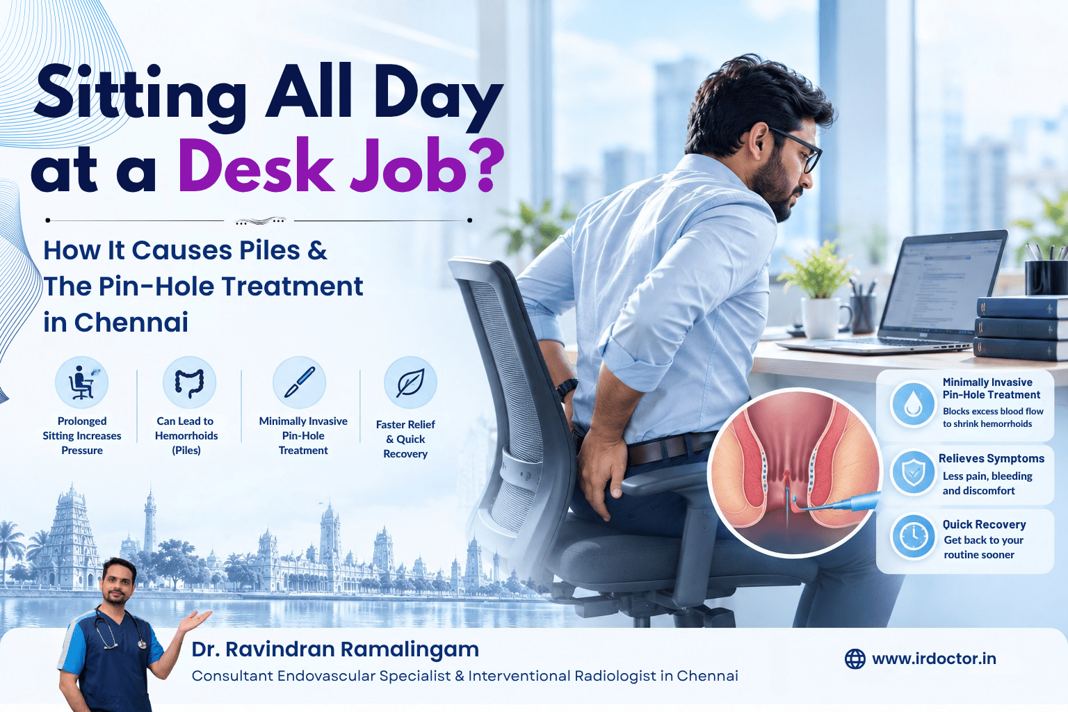 Sitting all day at a desk job and pin-hole treatment for piles in Chennai